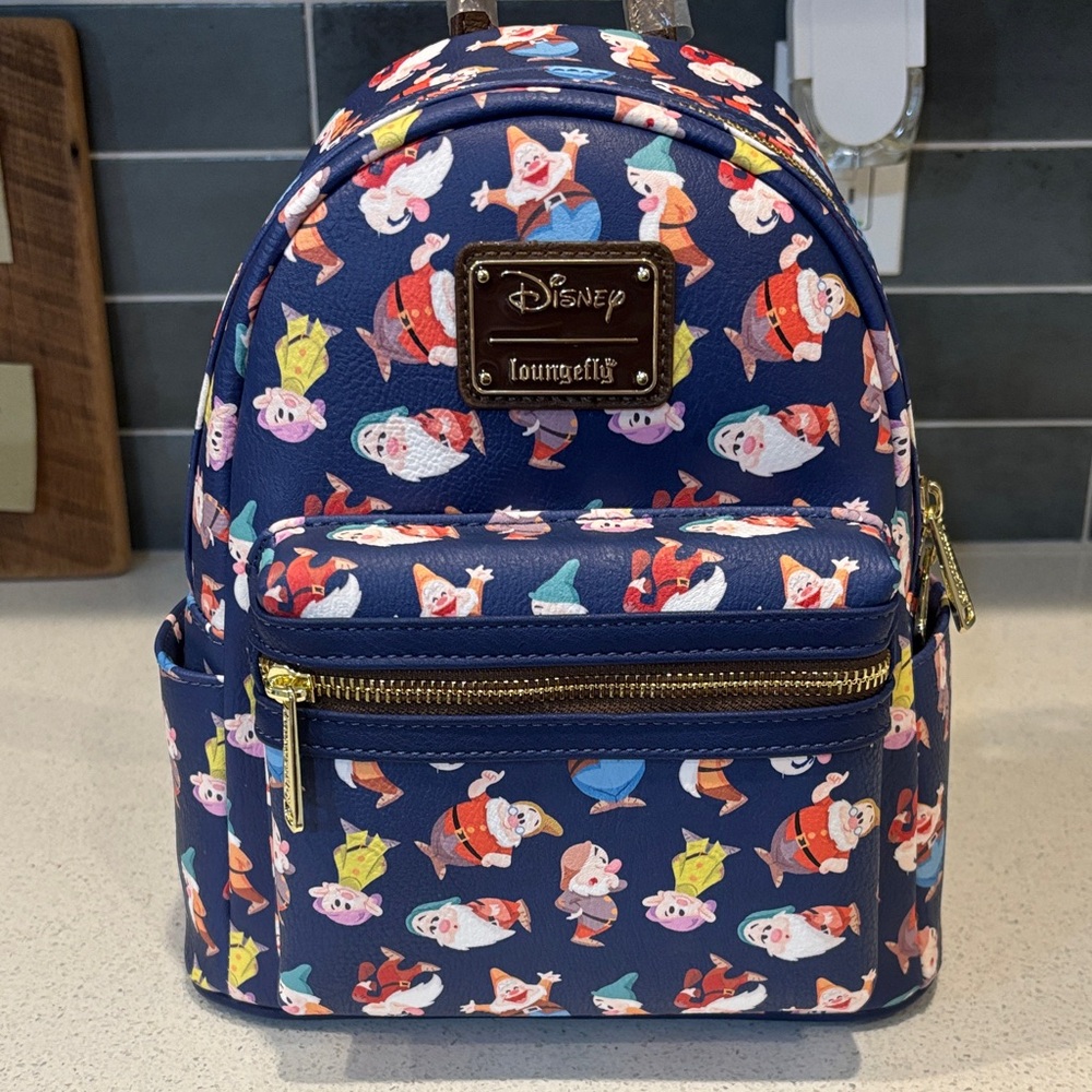 Loungefly Navy Mini Backpack with Seven Dwarfs Print
